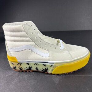VANS SK8 HI Women Shoes Size 8.5 Stacked Suede White Palms Yellow Platforms